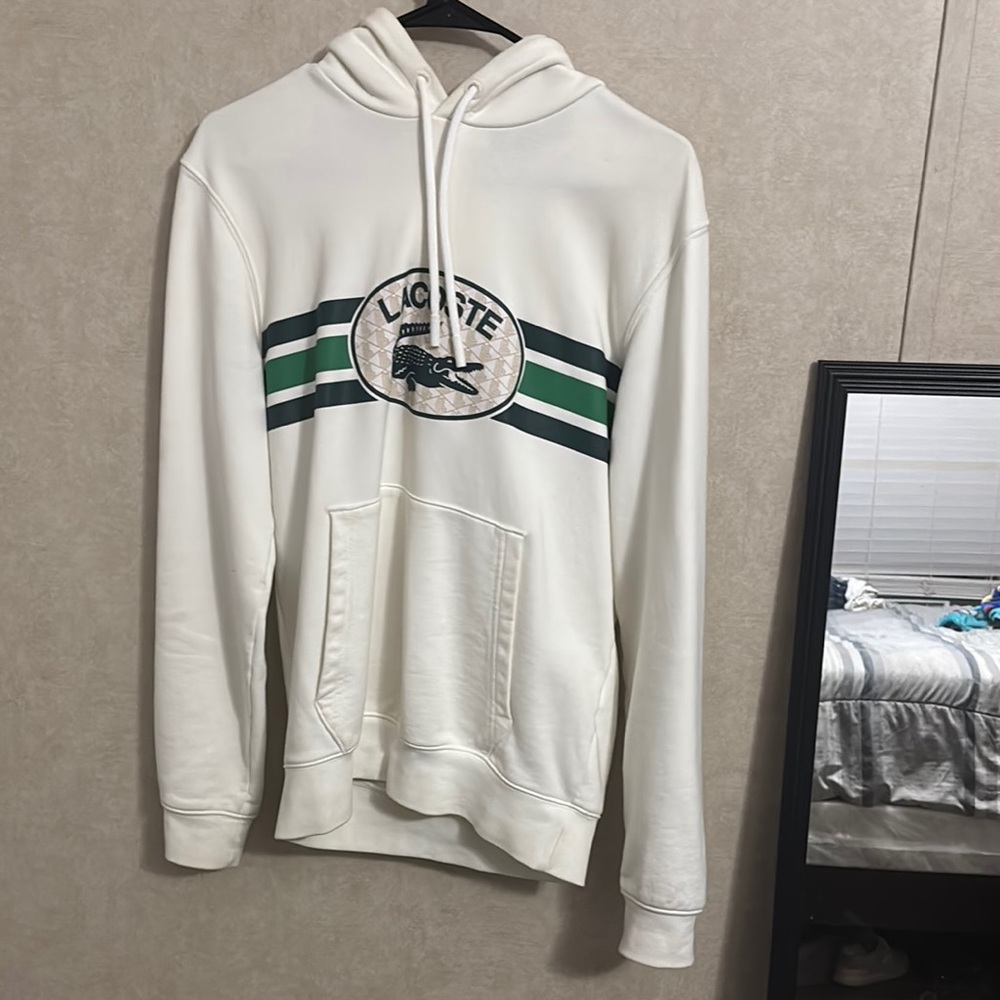Lacoste White and Green Sweatshirt Hoodie